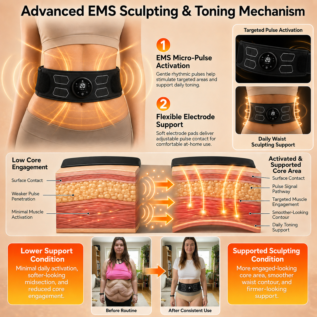 🥭Smart Micro-Pulse EMS Sculpting Belt – For Waist, Arms, Thighs & Calves