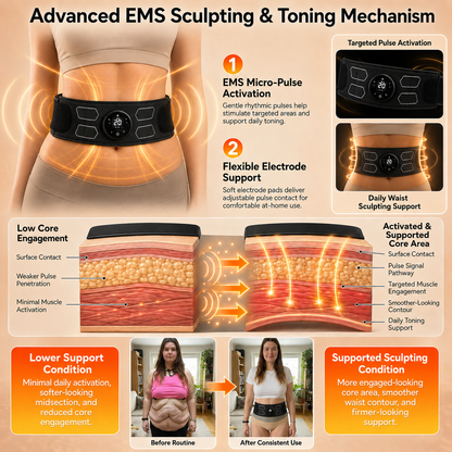 🥭Smart Micro-Pulse EMS Sculpting Belt – For Waist, Arms, Thighs & Calves